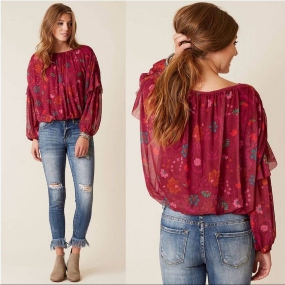 Free People Tops - Free People Wildflower Honey Top Blouse Berry Large